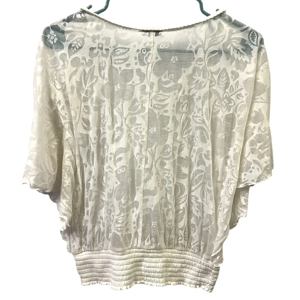 Express Semi Sheer Short Flutter Sleeve Elastic Waist Lightweight Top Womens XS - Picture 8 of 10